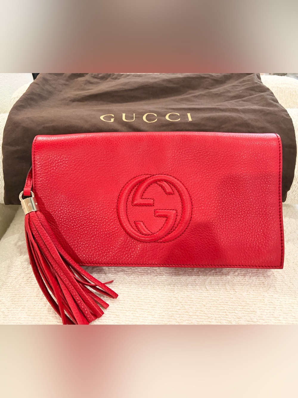 Gucci GG Soho Clutch in Red Leather Clutch